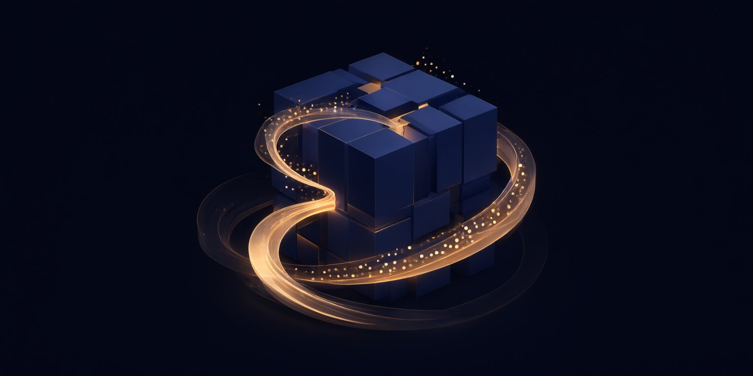 A spiral of small nodes channeling into a solid block, symbolizing an email audience meeting a store.