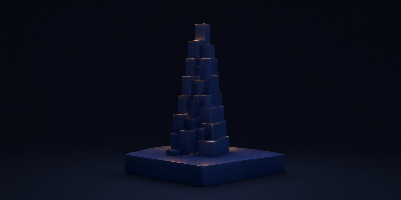 Low stepped platform with ascending blocks symbolizing an affordable entry-level plan ladder.