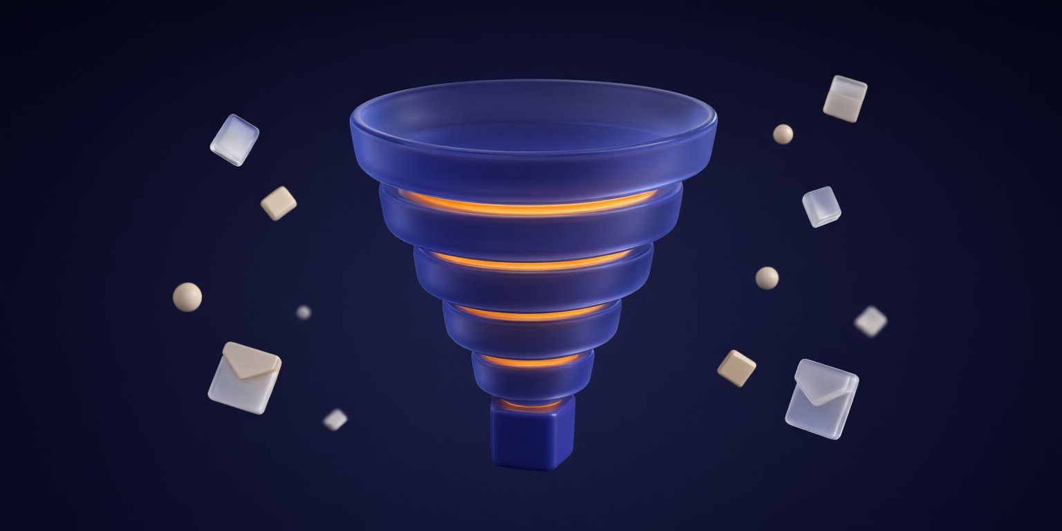 Abstract illustration of a complete sales funnel made of stacked layers
