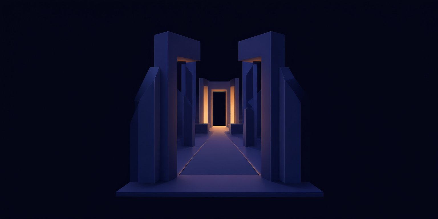 Abstract illustration of an open gate followed by rising gates along a path, symbolizing a generous free tier before paid tiers.